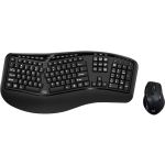 Adesso Wireless Ergonomic Keyboard and Laser Mouse - USB Membrane Wireless RF 2.40 GHz Keyboard - 105 Key - English (US) - Black - USB Wireless RF Mouse - Laser - 1600 dpi - Scroll Whee