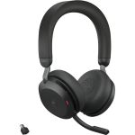 Jabra Evolve2 75 Wireless On-ear Stereo Headset - USB-C - For MS Teams - With Charging Stand - Black - Binaural - Ear-cup - 3000 cm - Bluetooth - 20 Hz to 20 kHz - MEMS Technology Micro