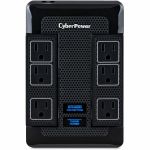 CyberPower HT600WSU2A Premier Home Theater 6 - Outlet Surge with 1680 J - Clamping Voltage 500V  NEMA 5-15P  Wall Tap  15 Amp  2 - 4.8 Amps (Shared) USB  EMI/RFI Filtration  Black  RG6