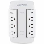 CyberPower CSP600WSURC5 Professional 6 - Outlet Surge with 900 J - NEMA 5-15P  Wall Tap  2 - 3.6 Amps (Shared) USB  Lifetime Warranty