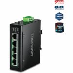 TRENDnet 5-Port Hardened Industrial Unmanaged Gigabit Switch; TI-PG50; 10/100/1000Mbps; DIN-Rail Switch; 4 x Gigabit PoE+ Ports; 1 x Gigabit Port; Gigabit Ethernet Network Switch; Lifet