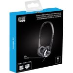 Adesso USB Stereo Headset with Adjustable Microphone- Noise Cancelling- Mono - USB - Wired - Over-the-head - 6 ft Cable -  Omni-directional Microphone - Black - Works with Computer  Tab