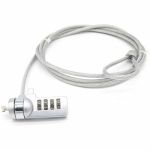 4XEM Laptop Combination Lock- 6FT - 6 ft Cable - Resettable - 4-digit - Patented T-bar/Combination Lock - Silver - Vinyl Coated Steel  Steel - For Notebook