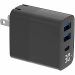 4XEM 30W Wall Charger Triple Output w/ display - Black - 1 Pack - 30 W - 120 V AC  230 V AC Input - 5 V DC/3 A  9 V DC  12 V DC  15 V DC  20 V DC Output - Black - Compatible with iPhone