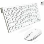 Macally Keyboard & Mouse - USB Type A Scissors Wireless RF 2.40 GHz Keyboard - 78 Key - White - USB Type A Wireless RF Mouse - Optical - 1600 dpi - Scroll Wheel - White - Symmetrical -