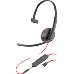 Poly Blackwire 3215 Monaural Headset +USB-C/A Adapter TAA - Mono - Mini-phone (3.5mm)  USB Type C - Wired - 32 Ohm - 20 Hz to 20 kHz - On-ear - Monaural - Ear-cup - 7.40 ft Cable - Omni