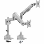 Mount-It! Dual Monitor Desk Mount - Pole Mounted Gas Spring Arm  Full Motion Height Adjustable  Silver - Height Adjustable - 2 Display(s) Supported - 17in to 32in Screen Support - 39.20