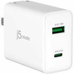 j5create 67W GaN USB-C 2-Port Charger - 67 W - 120 V AC  230 V AC Input - 5 V DC  9 V DC  12 V DC  15 V DC  20 V DC  20.3 V DC Output - 3.30 A - White - 1