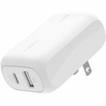 Belkin WCB009dqWH BoostCharge Dual Wall Charger 42w 3 ft Cable - 120V AC 230V AC Input 5V DC 9V DC 15V DC 20V DC Outpu 3A