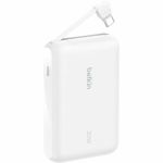 Belkin BPB021fqWH  BoostCharge Power Bank 10K With Integrated Cable 10000 mAh - 20 W - USB Type-C Connector - White For Smartphone Tablet PC iPad mini iPad iPad Pro