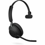 Jabra Evolve2 65 Headset - Microsoft Teams Certification - Mono - Wireless - Bluetooth - 98.4 ft - On-ear  Over-the-head - Monaural - Circumaural - Noise Canceling - Black