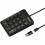 Targus&reg; Wired Numeric EcoSmart&#8482; Keypad - Cable Connectivity - USB Type C  USB Type A Interface - 18 Key(s) - Windows  macOS  ChromeOS - PC  Mac - Black