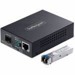 StarTech.com Gigabit Ethernet Copper-to-Fiber Media Converter  SM LC  20km  10/100/1000 Mbps  RJ45 to LC  9K Jumbo Frames  TAA Compliant - Convert and extend a GbE connection up to 20 k