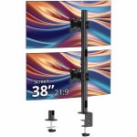 SIIG Dual 38in Stack Monitor Pole Mount - Black - Fits 13-38in Screens  up to 26.5 lbs each - Height Adjustable - 2 Display(s) Supported - 13in to 42in Screen Support - 53 lb Load Capac