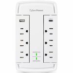 CyberPower CSP6WSUC Home Office 6 - Outlet Surge Protector with 2400 J Surge Suppression - Clamping Voltage 800V  NEMA 5-15P  Wall Tap  2 - 2.4 Amps (Shared) USB  EMI/RFI Filtration  Wh