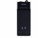 CyberPower CSP806UC18 Home Office 8 - Outlet Surge Protector with 2400 J Surge Suppression - Clamping Voltage 800V  6 ft Cord  NEMA 5-15P  45&deg; Offset Right  2 - 2.4 Amps (Shared) US