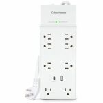 CyberPower CSP806UC18W Home and Office 8 - Outlet Surge Protector with 2400 J Surge Suppression - Clamping Voltage 800V  6 ft Cord  NEMA 5-15P  45&deg; Offset Right  15 Amp  2 - 3 Amps