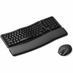 Kensington Pro Fit Ergo KM620-RC Wireless Rechargeable EQ Desktop Set - USB Type A Membrane Wireless Bluetooth/RF 5.4 2.40 GHz Keyboard - Black - USB Type A Wireless Bluetooth/RF Mouse
