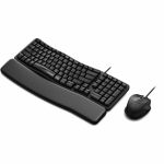 Kensington Pro Fit Ergo KM620-W Wired EQ Desktop Set - USB Type A  USB Type C Membrane Cable Keyboard - Black - USB Type A Cable Mouse  USB Type C - Optical - 2400 dpi - 6 Button - Blac