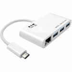 Eaton Tripp Lite Series 3-Port USB 3.x (5Gbps) Hub with LAN Port  USB-C to 3x USB-A Ports and Gigabit Ethernet  White - USB Type C - External - 3 USB Port(s) - 1 Network (RJ-45) Port(s)