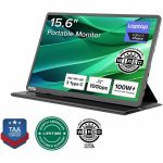 Plugable USB C Portable Monitor 15.6 Inch  100W Pass-Through Charging for Your Laptop Smartphone Tablet - 3x USB-C 10Gbps FHD 1920x1080 IPS Travel Display 1.85lbs with Protective Case/S