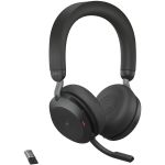 Jabra Evolve2 75 Wireless On-ear Stereo Headset - USB-A - For MS Teams - With Charging Stand - Black - Binaural - Ear-cup - 3000 cm - Bluetooth - 20 Hz to 20 kHz - MEMS Technology Micro