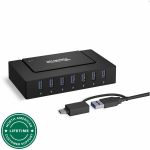 7 Port USB Charging Hub for Laptops with USB-C or USB 3.0 - Plugable USB Charging Station for Multiple Devices and USB Data Transfer with a 60W Power Adapter