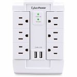 CyberPower CSP600WSURC2 Professional 6 - Outlet Surge with 1200 J - Clamping Voltage 800V  NEMA 5-15P  Wall Tap  2 - 2.4 Amps (Shared) USB  EMI/RFI Filtration  White  Lifetime Warranty