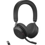 Jabra Evolve2 75 Wireless On-ear Stereo Headset - USB-A - For MS Teams - Black - Binaural - Ear-cup - 3000 cm - Bluetooth - 20 Hz to 20 kHz - MEMS Technology Microphone - Noise Cancelli