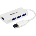 StarTech.com Portable 4 Port SuperSpeed Mini USB 3.0 Hub - 5Gbps - White - Add four external USB 3.0 ports to your notebook or Ultrabook&trade; with a slim  portable hub - White Four Po