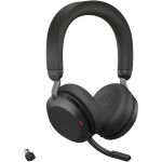 Jabra Evolve2 75 Wireless On-ear Stereo Headset - USB-C - Unified Communication - With Charging Stand - Black - Binaural - Ear-cup - 3000 cm - Bluetooth - 20 Hz to 20 kHz - MEMS Technol