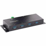 StarTech.com 4-Port Industrial USB 3.0 5Gbps Hub  Rugged USB Hub with ESD Protection  DIN/Wall/Desk Mountable  USB-A Expansion Hub  TAA - 4-port metal USB hub for industrial environment