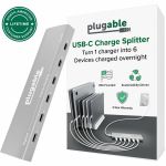Plugable 6 Port USB C Charging Station  Up to 100W Charger for Multiple Devices with Priority Charging - Desktop Power Hub for USBC Devices Including Laptops Phones Tablets Earbuds and