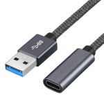 USB 3.0 A Male to Type C Female Braided Adapter 3in Grey