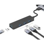4 in 1 USB Type-A Adapter 6inch Black USB3.0 Hub 4-Port 5Gbps