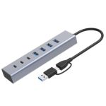 7in1 USB Type-C Multiport Adapter w/ 2-in-1 Connectors Cable (USB C+USB A) 6inch Grey