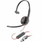 Poly Blackwire 3210 Monaural USB-C Headset +USBC/A Adapter - Mono - USB Type C  Mini-phone (3.5mm) - Wired - 32 Ohm - On-ear - Monaural - Ear-cup - 5.20 ft Cable - Omni-directional Micr