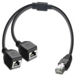1 Male to 2 Female Ethernet Splitter Suitable for Category 5/5e/6/7 Ethernet 1ft Black