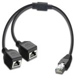 1 Male to 2 Female Ethernet Splitter Suitable for Category 5/5e/6/7 Ethernet 1ft BlackOnly One Network at a Time