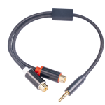 3.5MM Male to 2 RCA Female Nylon Braided Adapter Cable 1ft Black