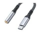 USB C Male to 3.5mm TRRS Female Nylon Braided Adapter Cable w/ smart DAC Chip 3ft Grey