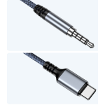 USB C Male to 3.5mm TRRS Male Nylon Braided Cable w/ Smart DAC Chip 3ft Grey