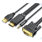 VGA to HDMI Cable 1920 x 1080 @ 60Hz w/ USB & Audio Cable 6.6ft Black