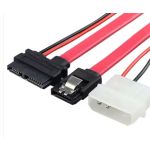 Slimline SATA 13Pin(7+6) to 7Pin Sata with 4 Pin  IDE LP4 Power Combo Cable 1ft Red