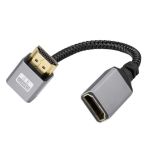 4K Nylon Braided HDMI to Downward 90Deg Angled HDMI Adapter Cable F/M 0.65ft Grey