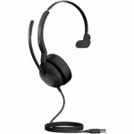 Jabra Evolve2 50 Headset - Microsoft Teams Certification - Mono - USB Type C  USB Type A - Wired/Wireless - Bluetooth - 98.4 ft - 20 Hz to 20 kHz - On-ear - Monaural - Supra-aural - 5.5