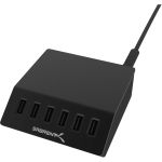 Sabrent Premium 60 Watt (12 Amp) 6-Port Aluminum Desktop USB Rapid Charger - Black - 60 W - 120 V AC  230 V AC Input - 12 A - Black