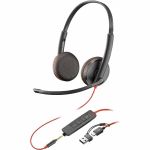 Poly Blackwire 3225 Stereo USB-C Headset + 3.5mm Plug + USB-C/A Adapter - Stereo - USB Type C  Mini-phone (3.5mm) - Wired - 32 Ohm - 20 Hz to 20 kHz - On-ear  Over-the-head - Binaural -