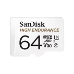 SanDisk SDSQQNR-064G-GN6IA 64GB High Endurance Video microSDXC Card with Adapter for Dash cam and Home Monitoring Systems C10 U3 V30 4K UHD Micro SD Card