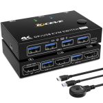 2 in 1 out 8K DisplayPort USB3.0 KVM Switch w/ 4 USB 3.0 Ports Black
